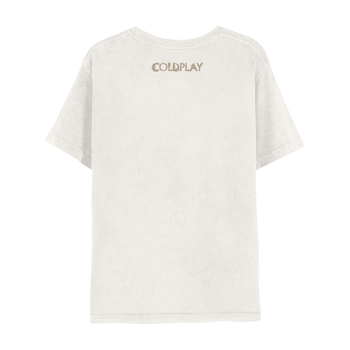 Coldplay logo PRINTED ON THE back OF A WHITE, 100% COTTON ADULT UNISEX T-SHIRt.