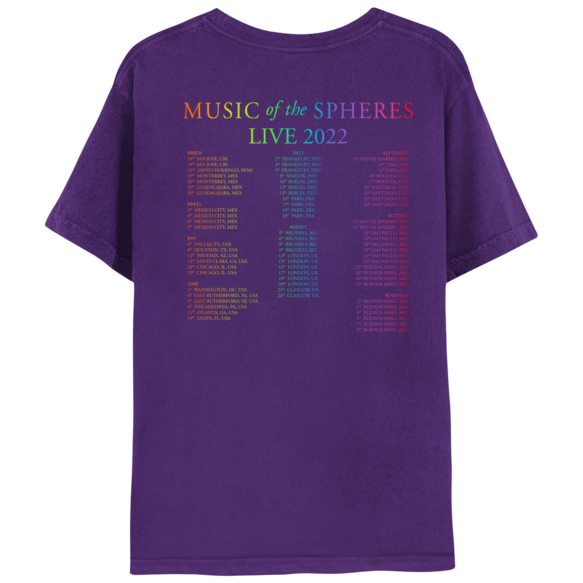MUSIC OF THE SPHERES PURPLE WORLD TOUR 2022 TEE